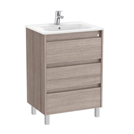 Image of Roca Tenet: Unik Floor Standing Vanity Unit with Three Drawers and Basin (600mm)