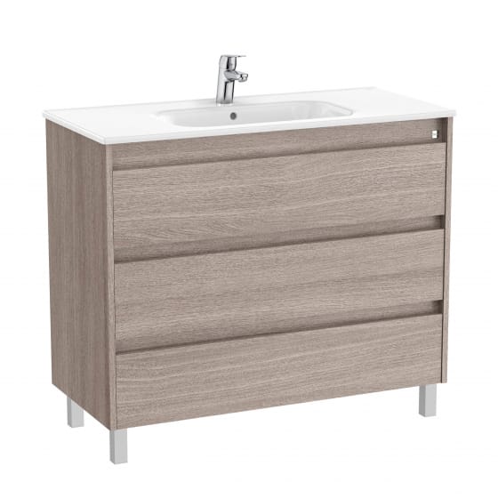 Image of Roca Tenet: Unik Floor Standing Vanity Unit with Three Drawers and Basin (1000mm)