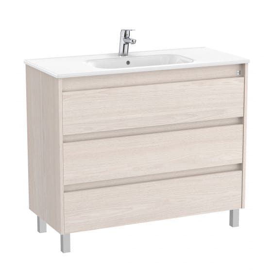 Image of Roca Tenet: Unik Floor Standing Vanity Unit with Three Drawers and Basin (1000mm)