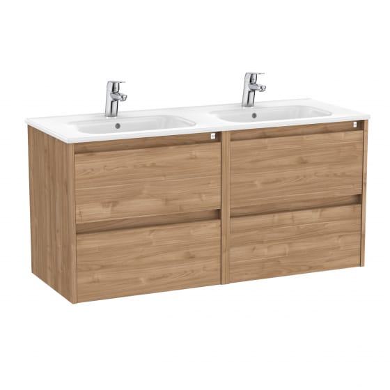 Image of Roca Tenet: Unik Wall-hung Double Vanity Unit with Four Drawers and Two Basins (1200mm)