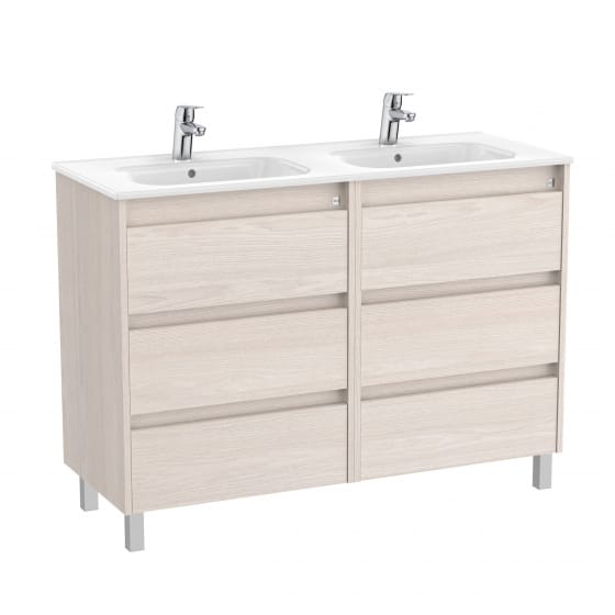 Image of Roca Tenet: Unik Floor-standing Double Vanity Unit with Six Drawers and Two Basins (1200mm)