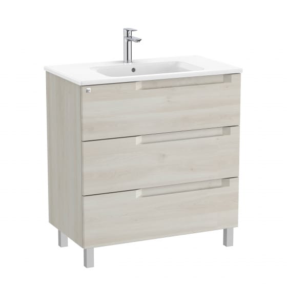 Image of Roca Aleyda: Unik Floor-standing Vanity Unit with Three Drawers and Centred Basin (800mm)