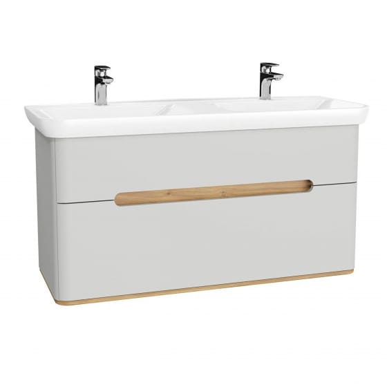 Image of Vitra: Sento Wall-hung Washbasin Unit with 2 Drawers & Double Basins (130cm)