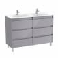 Image of Roca Tenet: Unik Floor-standing Double Vanity Unit with Six Drawers and Two Basins (1200mm)